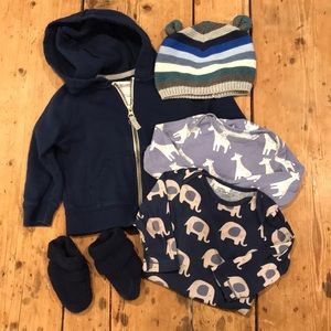Blue Bundle - Sweatshirt, Onesies, booties & hat!